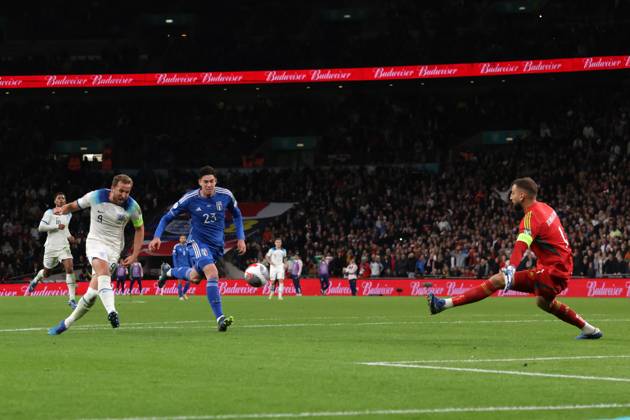 London, England, 17th October 2023. Harry Kane of England scores to give the side a 3-1 lead during the UEFA European Championship, EM, Europameisterschaft Qualifying match at Wembley Stadium, London. Picture credit should read: Jonathan Moscrop Sportimage EDITORIAL USE ONLY. No use with unauthorised audio, video, data, fixture lists, club league logos or live services. Online in-match use limited to 120 images, no video emulation. No use in betting, games or single club league player publications. SPI-2650-0025