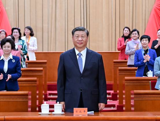 (231023) -- BEIJING, Oct. 23, 2023 -- Chinese President Xi Jinping, also general secretary of the Communist Party of China Central Committee and chairman of the Central Military Commission, attends the 13th National Women s Congress at the Great Hall of the People in Beijing, capital of China, Oct. 23, 2023. The 13th National Women s Congress opened on Monday in Beijing. ) CHINA-BEIJING-NATIONAL WOMEN S CONGRESS (CN) XiexHuanchi