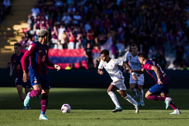 October 28, 2023, Barcelona, Barcelona, Spain: Rodrygo Goes of Real Madrid in action during the Spanish league, La Liga EA Sports, football match played between FC Barcelona, Barca and Real Madrid at Estadi Olimpic on October 28, 2023 in Barcelona, Spain. Barcelona Spain - ZUMAa181 20231028_zaa_a181_027 Copyright: xJavierxBorregox