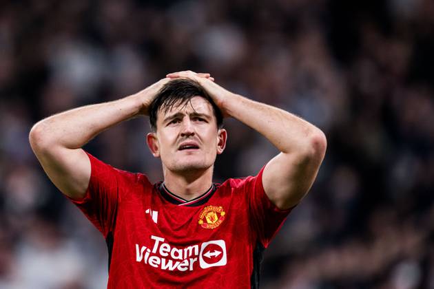 231108 Harry Maguire of Manchester United looks dejected after 3 3 during the UEFA Champions League football match between FC Copenhagen and Manchester United on November 8, 2023 in Copenhagen Photo Petter Arvidson BILDBYRAN kod PA PA0685 fotboll football soccer fotball champions league fc copenhagen manchester united bbeng depp Copyright: PETTERxARVIDSON BB231108PA120
