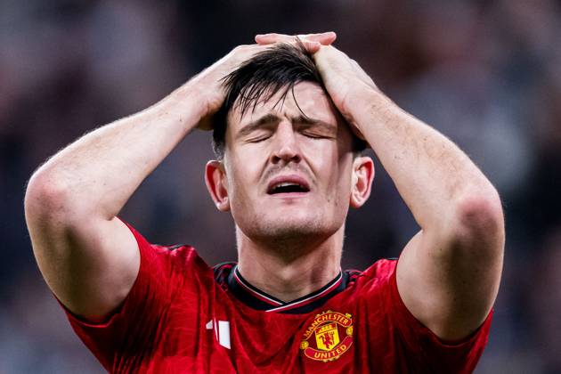231108 Harry Maguire of Manchester United looks dejected during the UEFA Champions League football match between FC Copenhagen and Manchester United on November 8, 2023 in Copenhagen Photo Petter Arvidson BILDBYRAN kod PA PA0685 fotboll football soccer fotball champions league fc copenhagen manchester united bbeng depp Copyright: PETTERxARVIDSON BB231108PA129