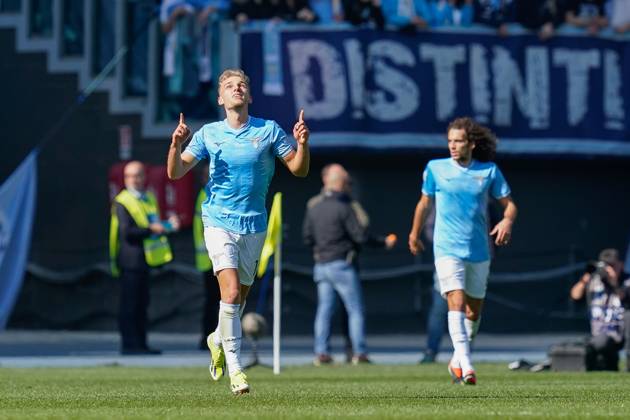 Gustav Isaksen of SS Lazio celebrates after scoring first goal during the Serie A match between SS Lazio and Bologna FC at Stadio Olimpico Rome Italy on 18 February 2024. Rome Stadio Olimpico Rome Italy Copyright: xPhotoxSportxPicsx SP24-857-030