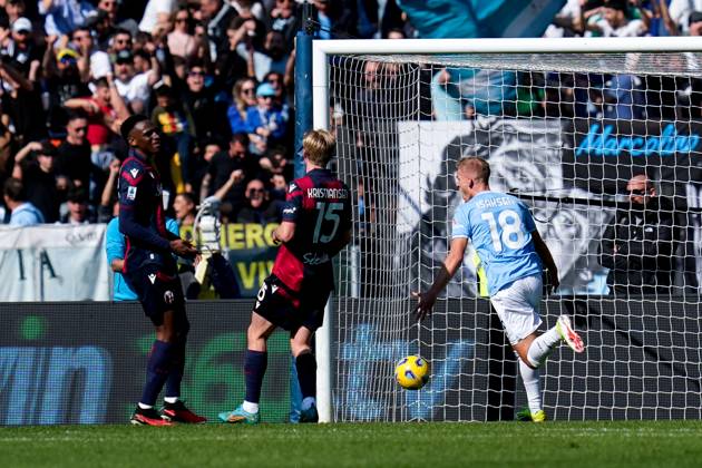Gustav Isaksen of SS Lazio celebrates after scoring first goal during the Serie A match between SS Lazio and Bologna FC at Stadio Olimpico Rome Italy on 18 February 2024. Rome Stadio Olimpico Rome Italy Copyright: xPhotoxSportxPicsx SP24-857-118