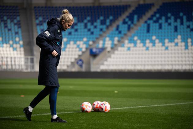 240222 Head coach Gemma Grainger of the Norwegian women s national football team during a training session on February 22, 2024 in Osijek Photo Maxim Thorà BILDBYRAN kod MT MT0539 fotboll football soccer fotball nations league uefa womens nations league träning practice training norge norway dam bbeng Copyright: MAXIMxTHORE BB240222MT077