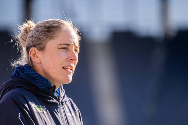 240226 Head coach Gemma Grainger of the Norwegian women s national football team during a press conference on February 26, 2024 in Stavanger Photo Marius Simensen BILDBYRAN COP 238 bbeng dam football fotboll fotboll norge norway press conference press conference soccer uefa women s nations league Copyright: MARIUSxSIMENSEN BB240226BB197