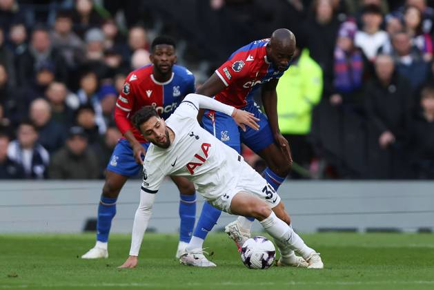 Rodrigo Bentancur of Tottenham Hotspur is challenged by Jean-Philippe Mateta of Crystal Palace during the Premier League match between Tottenham Hotspur and Crystal Palace at Tottenham Hotspur Stadium, London, England on 2 March 2024. Copyright: xKenxSparksx 39960074