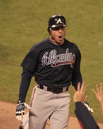 MLB, Baseball Herren, USA National League Division Series Atlanta Braves vs San Francisco Giants OCT 08 October 08, 2010: San Francisco,CA. Braves center Fielder Rick Ankiel 28 reacts in the Braves dugout after his Game winning home run in the top of the 11th inning, during the National League Division Series game 2, between the Wild Card Atlanta Braves and the National League West San Francisco Giants at AT&T Park in San Francisco,California. The Braves beat the Giants in 11 innings 5-4. Jeff Trouette CSM.(Credit Image: Â Jeff Trouette Cal Media) San Francisco California U.S. EDITORIAL USE ONLY Copyright: xx ZUMA-20101008_zaf_cj3_013.jpg JeffxTrouettex csmphoto371867