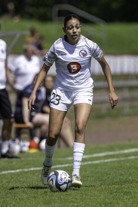 Football 2 Womens Bundesliga, Season 2023 2024, Matchday 24, SG 99 Andernach 1 FFC Turbine Potsdam on 12 05 2024 at Andernach Stadium in Andernach Maria Almasri 1 FFC Turbine Potsdam, 23 carries the ball Important notice According to the regulations of the DFL German Football League or the DFB German Football Association, it is prohibited to use or have used photographs taken in the stadium and or of the match in the form of sequential images and or video-like photo series Foto Kirchner Media TH Copyright: xKirchner-Media THx