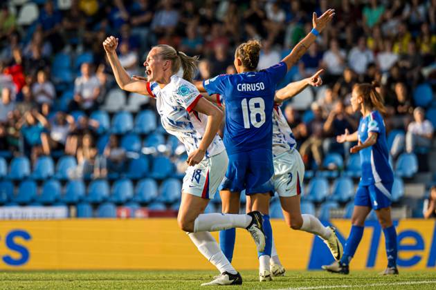 240604 Frida Maanum of Norway celebrates after scoring the 1 1 goal during the UEFA Women s Euro Qualifier football match between Italy and Norway on June 4, 2024 in Ferrara Photo Marius Simensen BILDBYRAN COP 238 bbeng dam em kvalisering em kvalifisering kvinner em kvalik football fotball italy jubel landskamp norge norway soccer uefa euro qualifier Copyright: MARIUSxSIMENSEN BB240604BB481