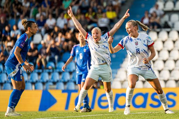 240604 Frida Maanum of Norway celebrates after scoring the 1 1 goal during the UEFA Women s Euro Qualifier football match between Italy and Norway on June 4, 2024 in Ferrara Photo Marius Simensen BILDBYRAN COP 238 bbeng dam em kvalisering em kvalifisering kvinner em kvalik football fotball italy jubel landskamp norge norway soccer uefa euro qualifier Copyright: MARIUSxSIMENSEN BB240604BB914