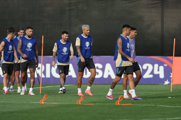 Argentina s forward Lionel Messi and teammates during a training session ahead the match against Canada for the Copa America USA 2024 semifinal match, at Red Bull Training Center at Whinnipany, New Jersey, on July 8, 2024 WHINNIPANY UNITED STATES Copyright: xALEJANDROxPAGNIx
