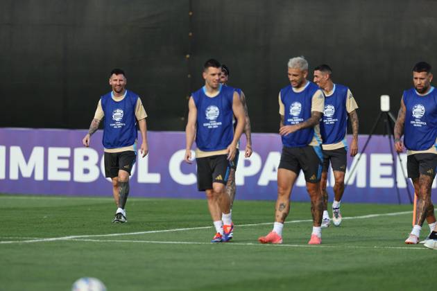 Argentina s forward Lionel Messi and teammates during a training session ahead the match against Canada for the Copa America USA 2024 semifinal match, at Red Bull Training Center at Whinnipany, New Jersey, on July 8, 2024 WHINNIPANY UNITED STATES Copyright: xALEJANDROxPAGNIx