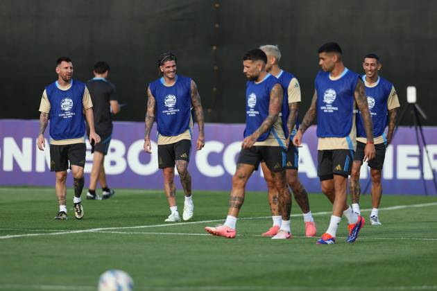 Argentina s forward Lionel Messi and teammates during a training session ahead the match against Canada for the Copa America USA 2024 semifinal match, at Red Bull Training Center at Whinnipany, New Jersey, on July 8, 2024 WHINNIPANY UNITED STATES Copyright: xALEJANDROxPAGNIx