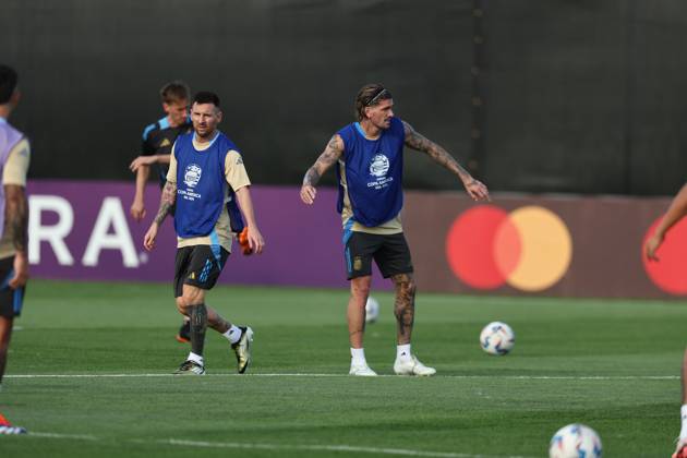 Argentina s forward Lionel Messi and teammates during a training session ahead the match against Canada for the Copa America USA 2024 semifinal match, at Red Bull Training Center at Whinnipany, New Jersey, on July 8, 2024 WHINNIPANY UNITED STATES Copyright: xALEJANDROxPAGNIx