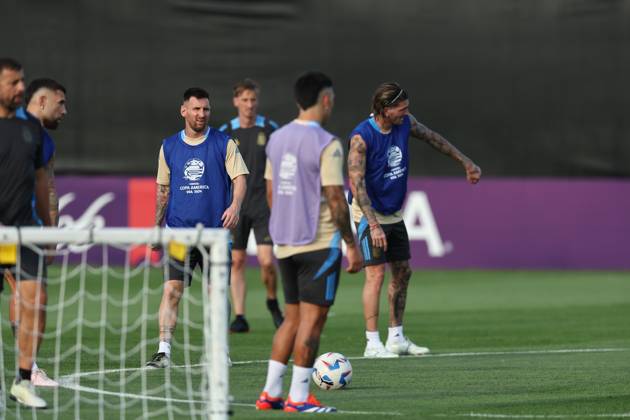 Argentina s forward Lionel Messi and teammates during a training session ahead the match against Canada for the Copa America USA 2024 semifinal match, at Red Bull Training Center at Whinnipany, New Jersey, on July 8, 2024 WHINNIPANY UNITED STATES Copyright: xALEJANDROxPAGNIx