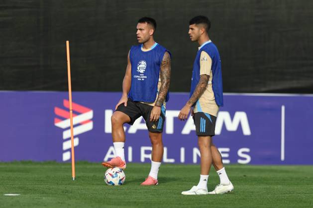 Argentina s forward Lionel Messi and teammate during a training session ahead the match against Canada for the Copa America USA 2024 semifinal match, at Red Bull Training Center at Whinnipany, New Jersey, on July 8, 2024 WHINNIPANY UNITED STATES Copyright: xALEJANDROxPAGNIx