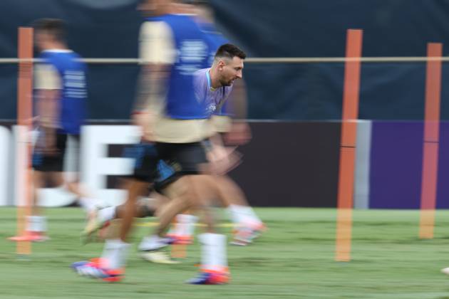 Argentina s forward Lionel Messi takes part in a training session ahead the match against Colombia for the Copa America USA 2024 final match, at Florida International University FIU , Miami, on July 13, 2024 MIAMI UNITED STATES Copyright: xALEJANDROxPAGNIx
