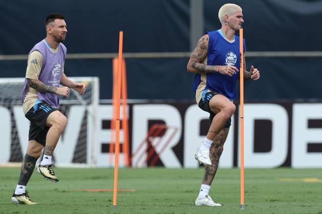 Argentina s forward Lionel Messi takes part in a training session ahead the match against Colombia for the Copa America USA 2024 final match, at Florida International University FIU , Miami, on July 13, 2024 MIAMI UNITED STATES Copyright: xALEJANDROxPAGNIx