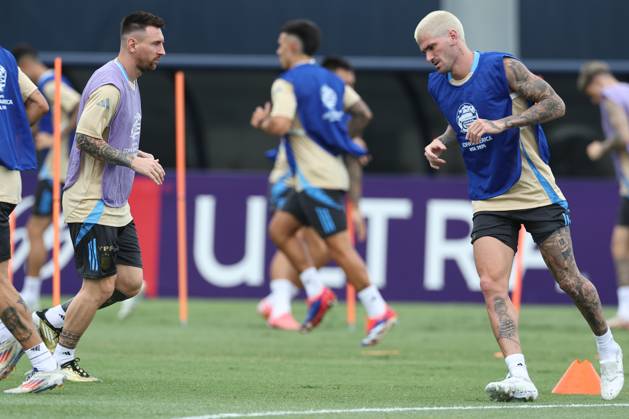 Argentina s forward Lionel Messi takes part in a training session ahead the match against Colombia for the Copa America USA 2024 final match, at Florida International University FIU , Miami, on July 13, 2024 MIAMI UNITED STATES Copyright: xALEJANDROxPAGNIx
