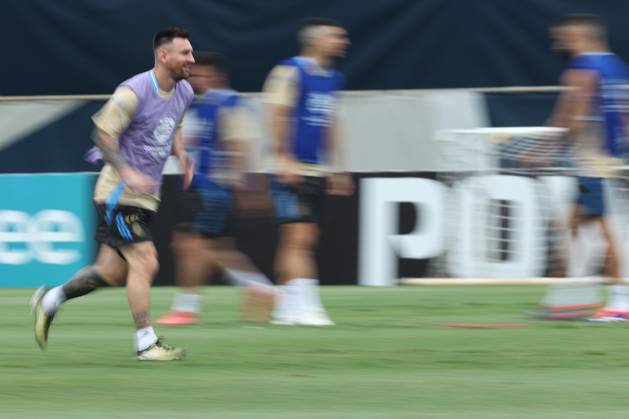 Argentina s forward Lionel Messi takes part in a training session ahead the match against Colombia for the Copa America USA 2024 final match, at Florida International University FIU , Miami, on July 13, 2024 MIAMI UNITED STATES Copyright: xALEJANDROxPAGNIx