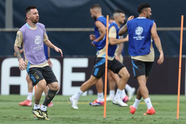 Argentina s forward Lionel Messi takes part in a training session ahead the match against Colombia for the Copa America USA 2024 final match, at Florida International University FIU , Miami, on July 13, 2024 MIAMI UNITED STATES Copyright: xALEJANDROxPAGNIx