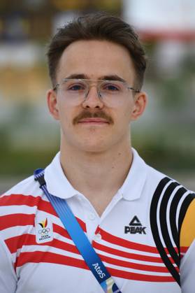 Belgian gymnast Glen Cuyle pictured during a press conference, PK, Pressekonferenz in preparation of the Paris 2024 Olympic Games, Olympische Spiele, Olympia, OS Thursday 25 July 2024 in Paris, France. The 2024 Summer Olympics take place in Paris from 26 July to 11 August. The Belgian delegation counts 165 athletes in 21 sports. TONYxBEHARxBELGIUMxONLY  x97033493x