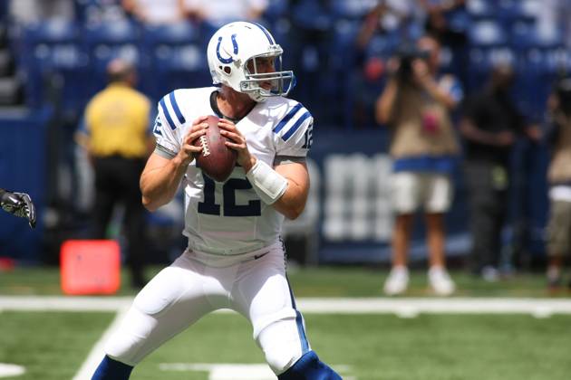 NFL, American Football Herren, USA 2012: Rams vs Colts AUG 12 August 12, 2012: Indianapolis Colts quarterback Andrew Luck (12) warms up before an NFL game between the St. Louis Rams and the Indianapolis Colts at Lucas Oil Stadium in Indianapolis, IN.(Credit Image: Pat Lovell Cal Media) Indianapolis Indiana United States EDITORIAL USE ONLY Copyright: xx ZUMA-20120812_zaf_c04_036.jpg PatxLovellx csmphoto628206