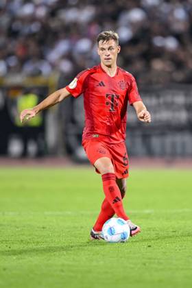 Joshua Kimmich FC Bayern Muenchen in action, on the ball, single action during the DFB Pokal First Round match between SSV Ulm 1846 Fussball and FC Bayern Muenchen at Donaustadion on August 16, 2024 in Ulm, Germany Photo by Harry Langer DeFodi Images Joshua Kimmich FC Bayern Muenchen controls the Ball during the DFB Pokal First Round match between SSV Ulm 1846 Fussball and FC Bayern Muenchen at Donaustadion on August 16, 2024 in Ulm, Germany Photo by Harry Langer DeFodi Images DFB DFL REGULATIONS PROHIBIT ANY USE OF PHOTOGRAPHS AS IMAGE SEQUENCES AND OR QUASI VIDEO Photo by Harry Langer DeFodi Images DFB DFL REGULATIONS PROHIBIT ANY USE OF PHOTOGRAPHS AS IMAGE SEQUENCES AND OR QUASI VIDEO Defodi 541 SSVFCB240816 263 Defodi-541 DFB DFL REGULATIONS PROHIBIT ANY USE OF PHOTOGRAPHS AS IMAGE SEQUENCES AND OR QUASI-VIDEO.