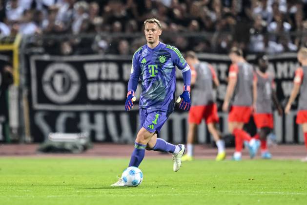 Goalkeeper Manuel Neuer FC Bayern Muenchen in action, on the ball, single action during the DFB Pokal First Round match between SSV Ulm 1846 Fussball and FC Bayern Muenchen at Donaustadion on August 16, 2024 in Ulm, Germany Photo by Harry Langer DeFodi Images Goalkeeper Manuel Neuer FC Bayern Muenchen controls the Ball during the DFB Pokal First Round match between SSV Ulm 1846 Fussball and FC Bayern Muenchen at Donaustadion on August 16, 2024 in Ulm, Germany Photo by Harry Langer DeFodi Images DFB DFL REGULATIONS PROHIBIT ANY USE OF PHOTOGRAPHS AS IMAGE SEQUENCES AND OR QUASI VIDEO Photo by Harry Langer DeFodi Images DFB DFL REGULATIONS PROHIBIT ANY USE OF PHOTOGRAPHS AS IMAGE SEQUENCES AND OR QUASI VIDEO Defodi 541 SSVFCB240816 266 Defodi-541 DFB DFL REGULATIONS PROHIBIT ANY USE OF PHOTOGRAPHS AS IMAGE SEQUENCES AND OR QUASI-VIDEO.