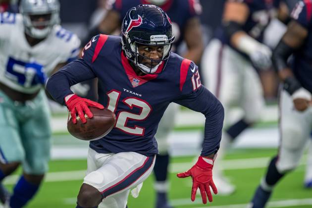 NFL, American Football Herren, USA 2018: Cowboys vs Texans AUG 30 August 30, 2018: Houston Texans wide receiver Bruce Ellington (12) runs with the ball during the 1st quarter of a preseason NFL football game between the Houston Texans and the Dallas Cowboys at NRG Stadium in Houston, TX. The Texans won the game 14 to 6...Trask Smith CSM Houston TX U.S. EDITORIAL USE ONLY Copyright: xx ZUMA-20180830_zaf_c04_173.jpg TraskxSmithx csmphototwo422924