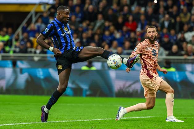 Marcus Thuram of FC Internazionale seen in action during Serie A 2024 25 football match between FC Internazionale and Torino FC at San Siro Stadium Milan Italy on 05 October 2024. Milan Stadio Giuseppe Meazza Milan Italy Copyright: xEPhotopressx SP24-1010-023
