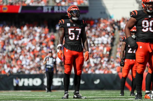 CINCINNATI, OH - OCTOBER 06: Cincinnati Bengals linebacker Germaine Pratt (57) during the game against the Baltimore Ravens and the Cincinnati Bengals on October 6, 2024, at Paycor Stadium in Cincinnati, OH. (Photo by Ian Johnson Icon Sportswire) NFL, American Football Herren, USA OCT 06 Ravens at Bengals EDITORIAL USE ONLY Icon241006155