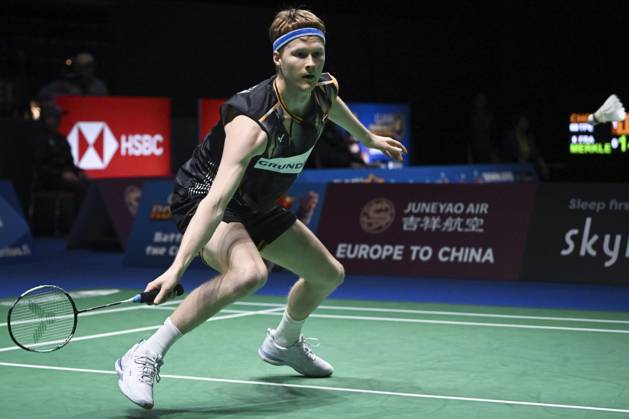Anders Antonsen of Denmark in action during the Men s Singles match in the badminton Clash Royale Arctic Open powered by Yonex tournament in Vantaa, Finland on October 9, 2024. Vantaa Finland LKFTFX20241009141801ACWB Copyright: xEmmixKorhonenx LKFTFX20241009141801ACWB