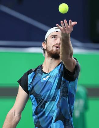 (241012) -- SHANGHAI, Oct. 12, 2024 -- Tomas Machac serves during the men s singles semifinal match between Jannik Sinner of Italy and Tomas Machac of the Czech Republic at the ATP, Tennis Herren World Tour Shanghai Masters tennis tournament in Shanghai, east China, Oct. 12, 2024. ) (SP)CHINA-SHANGHAI-TENNIS-ATP TOUR-SHANGHAI MASTERS(CN) WangxXiang