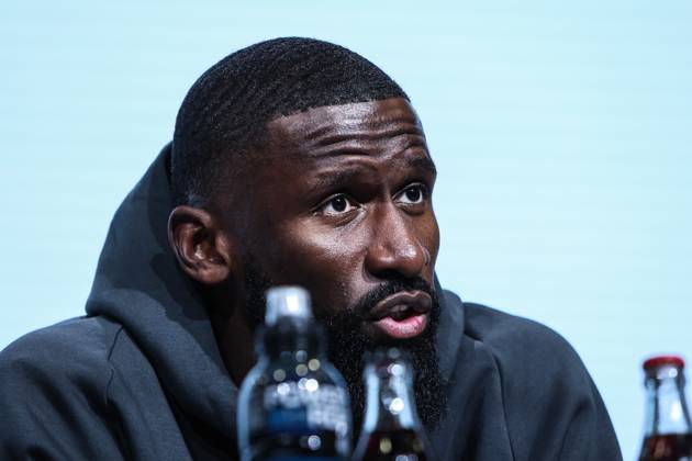 Sport, Football, UEFA Nations League Season 2024 2025 Group A3 Matchday 4 Final press conference Germany before the match against the Netherlands 13 10 2024, Allianz Arena Munich Antonio Rüdiger Germany, 2 Munich Allianz Arena Bayern Germany