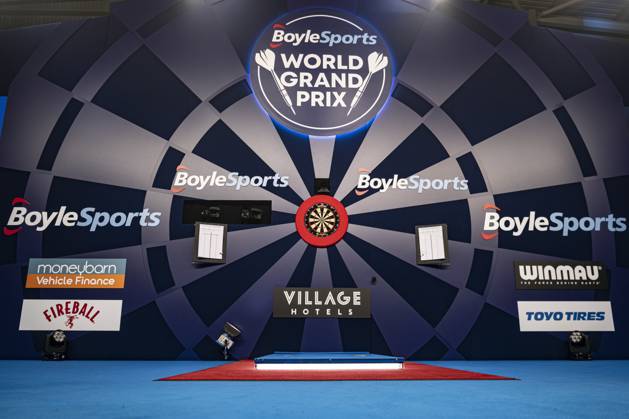 13th October 2024, Mattioli Arena, Leicester, England; 2024 PDC BoyleSports World Grand Prix Darts Final; A view of the stage showing the oche  ActionPlus12703064 GodfreyxPitt Content restricted for UK based newspaper