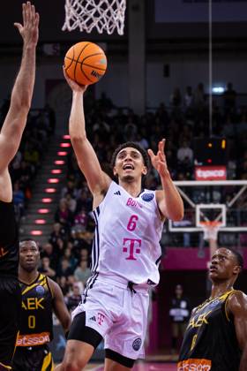 Basketball Champions League, Telekom Baskets Bonn vs AEK Betsson BC, 15 10 2024 Angelo Allegri Telekom Baskets Bonn 6 at the basket Basketball Champions League, Telekom Baskets Bonn vs AEK Betsson BC, 15 10 2024, Telekom Dome, Bonn Copyright: xBEAUTIFULxSPORTS Derixx