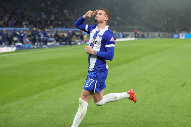 18 10 2024, xtgx, Soccer 2 Bundesliga, Hertha BSC Berlin Eintracht Braunschweig emspor, v l jubilation after the 1 1 by Michael Cuisance Hertha, 27 DFL DFB REGULATIONS PROHIBIT ANY USE OF PHOTOGRAPHS as IMAGE SEQUENCES and or QUASI VIDEO Berlin