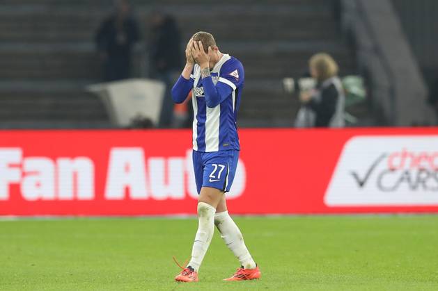18 10 2024, xtgx, Fußball 2 Bundesliga, Hertha BSC Berlin Eintracht Braunschweig emspor, v l Michael Cuisance Hertha, 27 enttaeuscht, schaut enttaeuscht, niedergeschlagen, disappointed DFL DFB REGULATIONS PROHIBIT ANY USE OF PHOTOGRAPHS as IMAGE SEQUENCES and or QUASI VIDEO Berlin