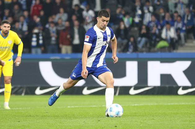 18 10 2024, xtgx, Soccer 2 Bundesliga, Hertha BSC Berlin Eintracht Braunschweig emspor, v l Ibrahim Maza Hertha, 10 scores from penalty kick to 2 1 DFL DFB REGULATIONS PROHIBIT ANY USE OF PHOTOGRAPHS as IMAGE SEQUENCES and or QUASI VIDEO Berlin