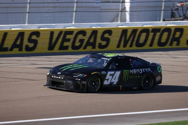 LAS VEGAS, NV - OCTOBER 19: Ty Gibbs ( 54 Joe Gibbs Racing Monster Energy Toyota) during qualifying for the South Point 400 NASCAR, Motorsport, USA Cup Series playoff race on October 19, 2024, at Las Vegas Motor Speedway in Las Vegas, NV. (Photo by Marc Sanchez LVMS Icon Sportswire) AUTO: OCT 19 NASCAR Cup Series South Point 400 EDITORIAL USE ONLY Icon144241019106