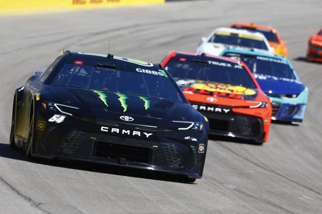 LAS VEGAS, NV - OCTOBER 20: Ty Gibbs ( 54 Joe Gibbs Racing Monster Energy Toyota) during the South Point 400 NASCAR, Motorsport, USA Cup Series playoff race on October, 20, 2024, at Las Vegas Motor Speedway in Las Vegas, NV. (Photo by Jeff Speer LVMS Icon Sportswire) AUTO: OCT 20 NASCAR Cup Series South Point 400 EDITORIAL USE ONLY Icon241020341