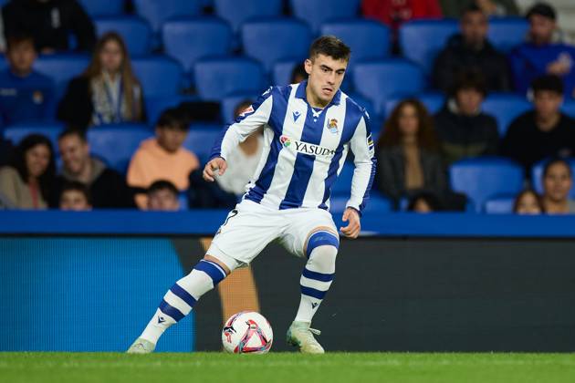 October 27, 2024, San Sebastian, Guipuzcoa, SPAIN: Ander Barrenetxea of Real Sociedad in action during the LaLiga EA Sports match between Real Sociedad and CA Osasuna at Reale Arena on October 27, 2024, in San Sebastian, Spain. San Sebastian SPAIN - ZUMAa181 20241027_zaa_a181_285 Copyright: xRicardoxLarreinax