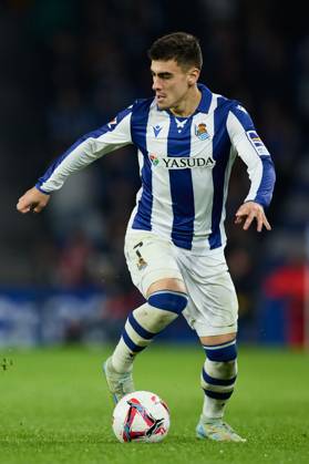 October 27, 2024, San Sebastian, Guipuzcoa, SPAIN: Ander Barrenetxea of Real Sociedad in action during the LaLiga EA Sports match between Real Sociedad and CA Osasuna at Reale Arena on October 27, 2024, in San Sebastian, Spain. San Sebastian SPAIN - ZUMAa181 20241027_zaa_a181_303 Copyright: xRicardoxLarreinax
