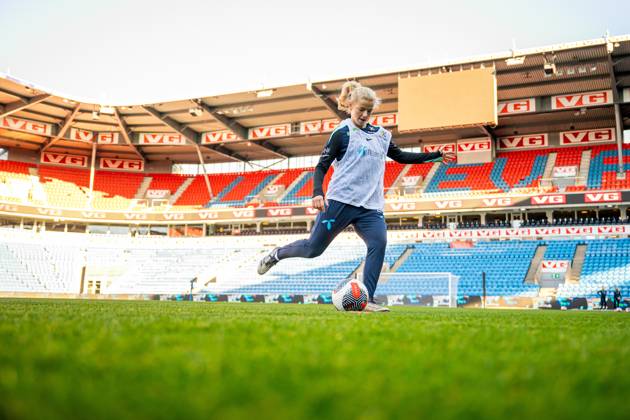 241028 Justine Kielland of the Norwegian women s national football team during a training session on October 28, 2024 in Oslo Photo Vegard Grott BILDBYRAN kod VG VG0682 bbeng fotboll football soccer fotball norge norway women dam uefa euro qualifier em kvalifisering kvinner em kvalik em kval träning practice training trening  Copyright: VEGARDxGRoTT BB241028VG074