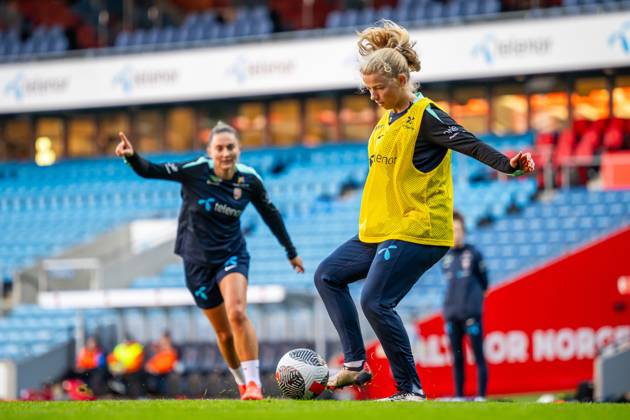 241028 Justine Kielland of the Norwegian women s national football team during a training session on October 28, 2024 in Oslo Photo Vegard Grott BILDBYRAN kod VG VG0682 bbeng fotboll football soccer fotball norge norway women dam uefa euro qualifier em kvalifisering kvinner em kvalik em kval träning practice training trening  Copyright: VEGARDxGRoTT BB241028VG079