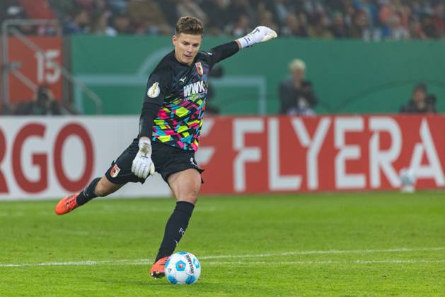 Goalkeeper Finn Dahmen FC Augsburg in action, FC Augsburg vs FC FC Schalke 04, Football, DFB Pokal, 2 Runde, 29 10 2024 DFB regulations prohibit any use of photographs as image sequences and or quasi video Augsburg Bayern Germany Copyright: xkolbert-press PeterxFastlx