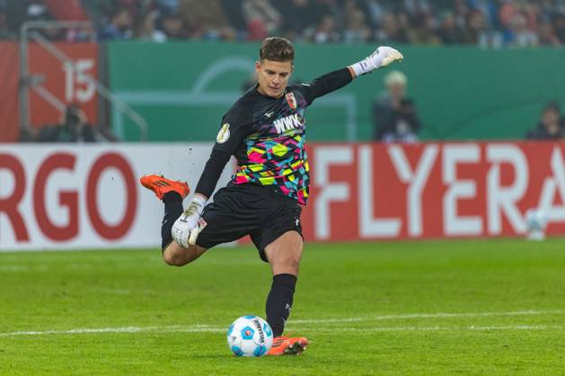 Goalkeeper Finn Dahmen FC Augsburg in action, FC Augsburg vs FC FC Schalke 04, Football, DFB Pokal, 2 Runde, 29 10 2024 DFB regulations prohibit any use of photographs as image sequences and or quasi video Augsburg Bayern Germany Copyright: xkolbert-press PeterxFastlx