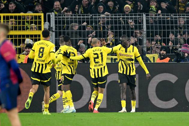 DORTMUND - Sehrou Guirassy of Borussia Dortmund celebrates the 2-2 during the UEFA Champions league match between Borussia Dortmund and FC Barcelona, Barca at the Signal Iduna Park on Dec. 11, 2024 in Dortmund, Germany. ANP Hollandse Hoogte UEFA Champions League 2024 25 League phase 6 2024 25 xVIxANPxSportx xGerritxvanxKeulenxIVx 515493082 originalFilename: 515493082