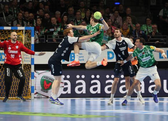 GER HBL season 2024 2025 FÜCHSE Berlin vs TBV Lemgo Lippe, 12 12 24, Max Schmeling Halle, Berlin, Urh KASTELIC TBV Lemgo Lippe 99 , Mathias GIDSEL Füchse Berlin 19 , Hendrik WAGNER TBV Lemgo Lippe 28 , Lukas HERBURGER Füchse Berlin 29